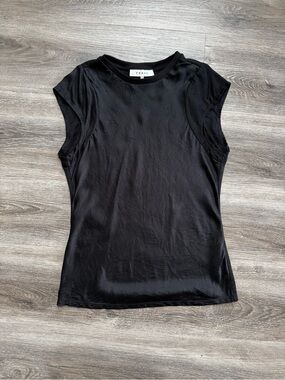 Frame Black Cap-Sleeve Silk Ribbed Cap Sleeve T Tank XS